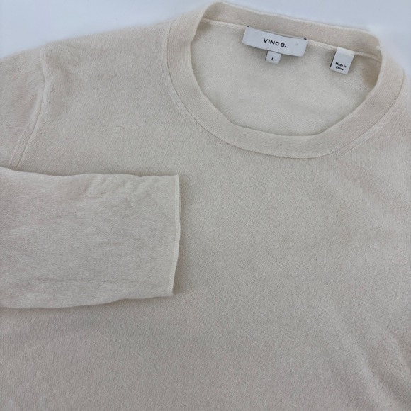 Vince Sweaters - Vince Cashmere Crewneck Sweater Womens Large‎ Cream Fair Rolled Hem Lightweight